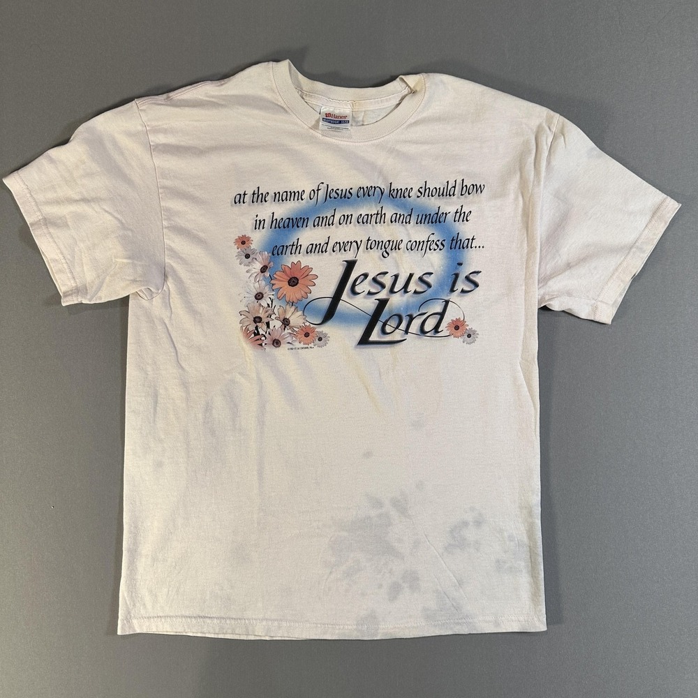 Vintage Hanes Shirt Mens Large White Jesus Is Lord Christian Graphic Tee 90s